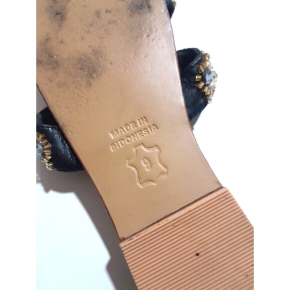 Swarovski Crystal & Rhinestone The Cove Bling  Slides sz 9 Brown Leather Multi - Picture 6 of 9